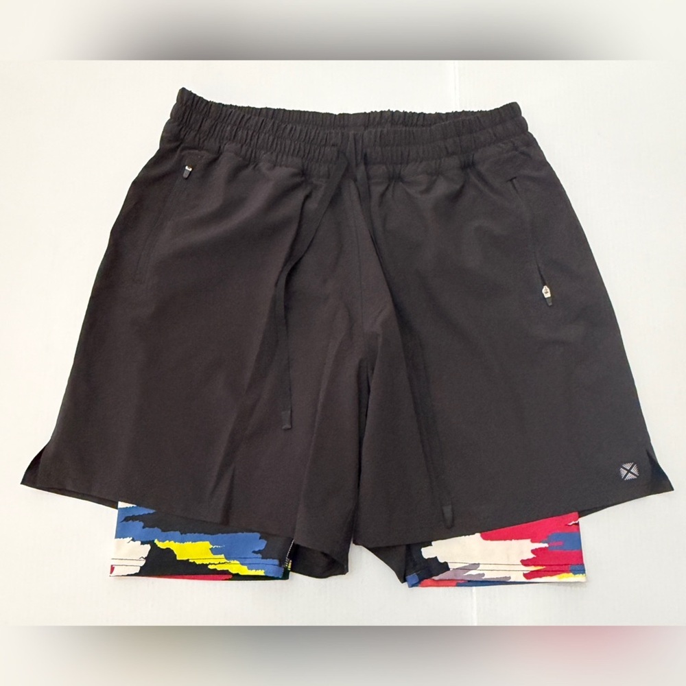TomboyX Black Athletic Shorts with Colorful Inner Layer - L